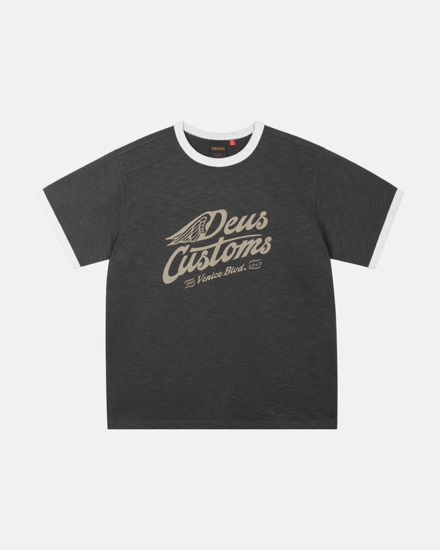 Deus ex machina Winglet Ringer Tee-Charcoal-Flatlay