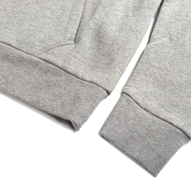 Grey regular fit classic raglan hoodie with chest art and address back print, 380gm oe 100% cotton brushed back fleece fabrication with a garment wash